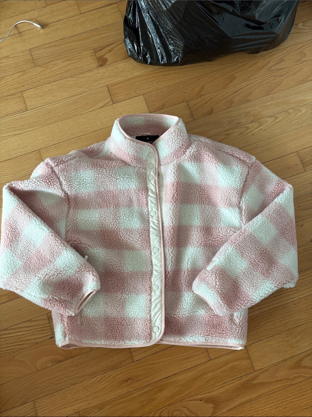 Fabletics Pink & White Checkered Teddy Jacket